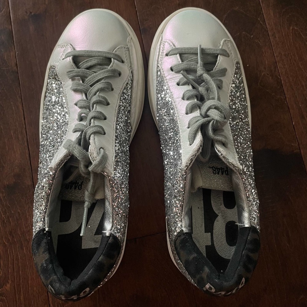 p448 silver glitter leather sneakers size 35